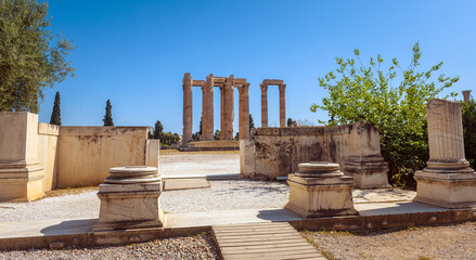 Zeus temple in Athens, Greece. Panorama of gateway of Ancient Greek monument