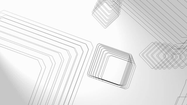 3d animation, a panoramic above many rectangles shapes on white background