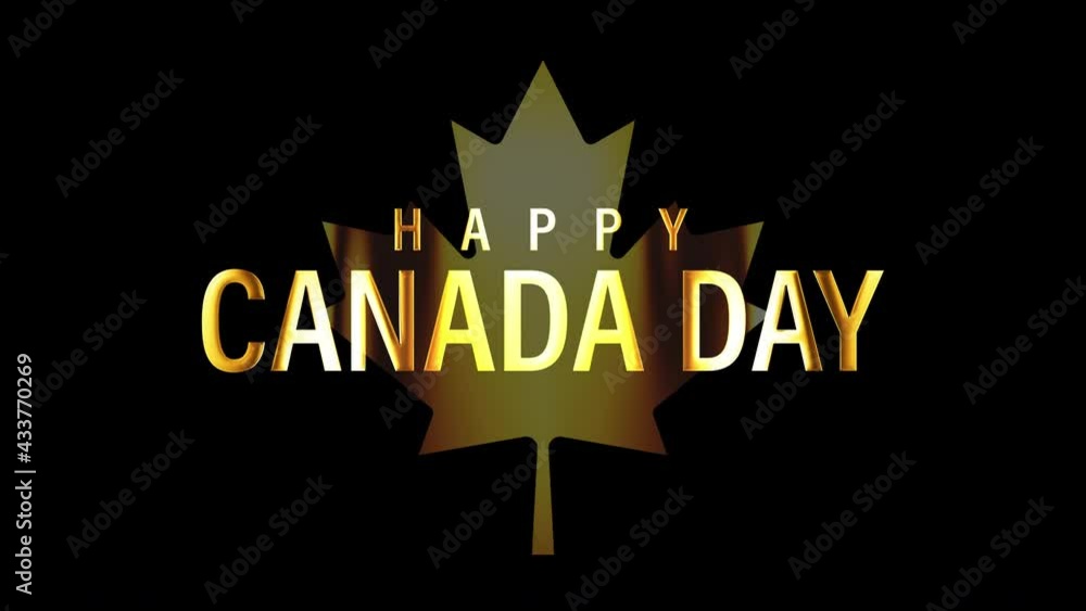 Poster happy canada day golden text badge banner with gold maple leaf loop animation isolated word using qu