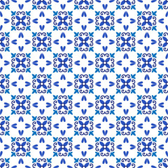 Azulejos portuguese traditional ornamental tile, blue and white seamless pattern