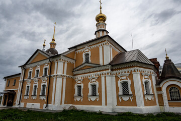 cityscape of the old center of the city of Suzdal with churches and temples after the rain