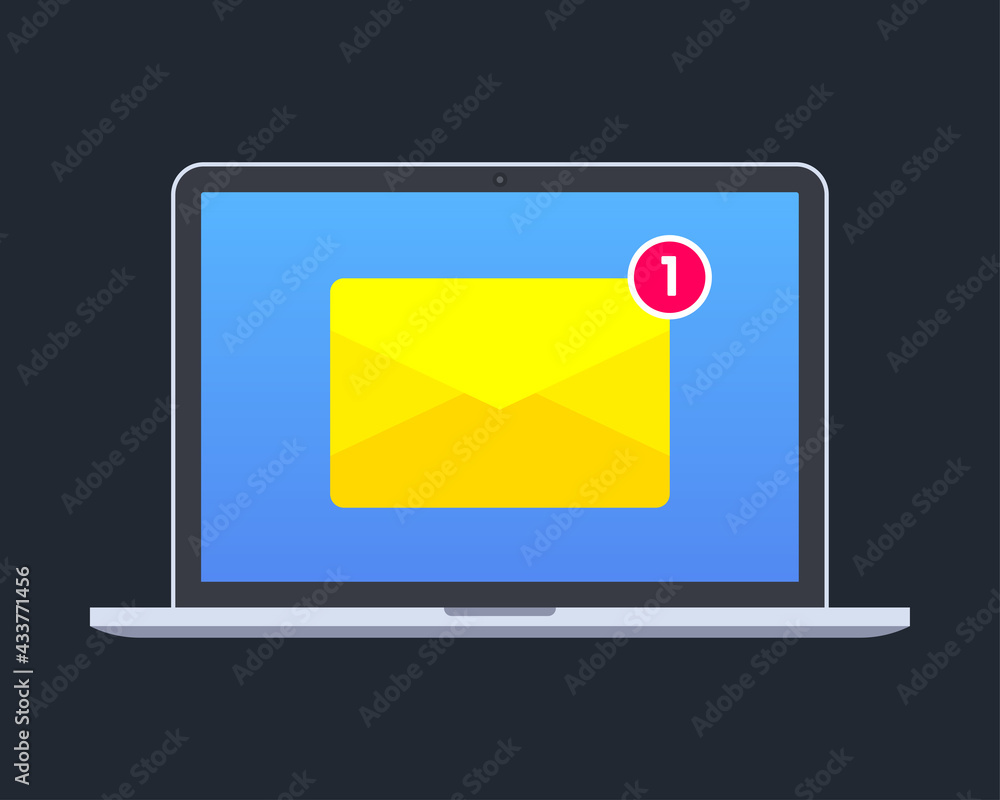 Fototapete modern computer laptop with new email notification on screen isolated on dark background. simple tre