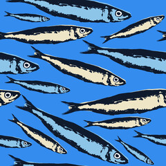 Vector print design on the theme of seamless fishes