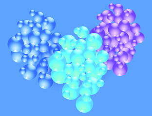 Abstract structure of color glass spheres. Science banner with blue 3d atom bundles