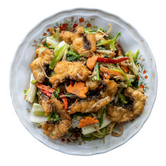 Isolates stir-fried with fish and vegetables in a delicious dish.