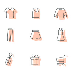 Stylish icons of women's clothing. Clothing store. Set of icons. Vector linear illustrations in a flat style.