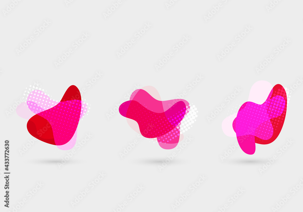 Poster set of abstract geometric elements.colored elements with flowing liquid shapes.