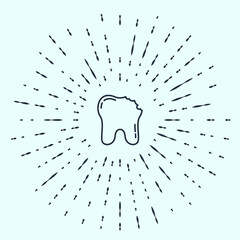 Black line Broken tooth icon isolated on grey background. Dental problem icon. Dental care symbol. Abstract circle random dots. Vector
