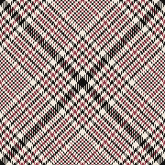Glen plaid pattern seamless fashion vector in black, red pink, off white. Seamless tartan check plaid graphic for spring autumn winter jacket, coat, skirt, trousers, throw, other modern textile print.