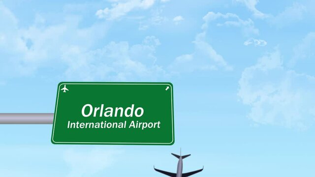 Orlando International Airport Plane passing over the signboard 4K Animation footage backdrop