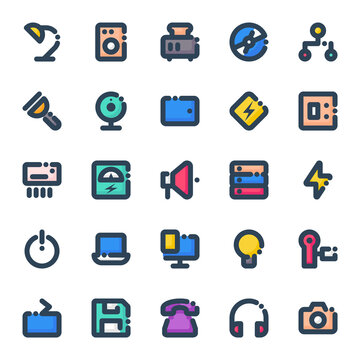 Filled outline icons for electronics.