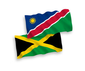 Flags of Republic of Namibia and Jamaica on a white background