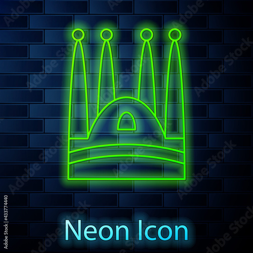 Glowing Neon Line Sagrada Familia Cathedral At Barcelona Spain Icon Isolated On Brick Wall Background Vector Sagrada Familia Canvas Print Sagrada Famil Vector V