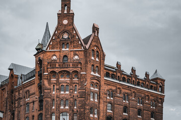 the Speicherstadt in hamburg photographed in broad daylight with dramatic colors and slightly desaturated