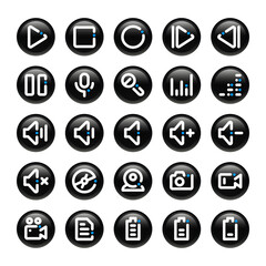 Circle outline icons for media.