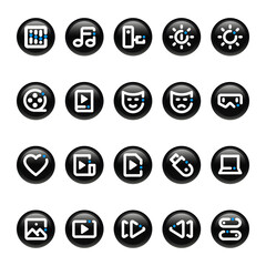 Circle outline icons for media.