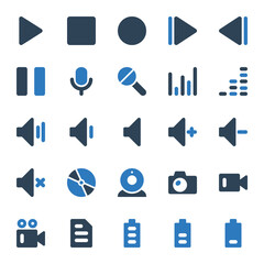 Two color icons for media.