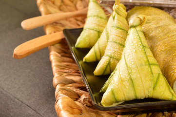 popular Malay traditional food, Ketupat rice or Ketupat Palas. favorite food for breaking fast, eaten with beef, chicken rendang or serunding.