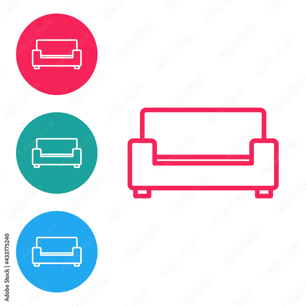 Poster red line sofa icon isolated on white background. set icons in circle buttons. vector