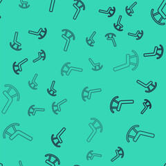 Black line Armchair icon isolated seamless pattern on green background. Vector