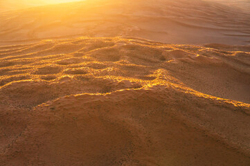 In the arid area of the world, the scenery of the Taklimakan Desert in Xinjiang, China, with a detailed background image of the desert Gobi.