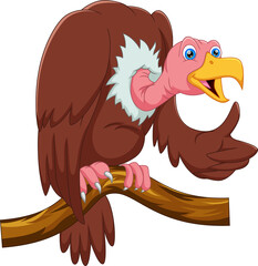 cartoon vulture on tree thumbs up