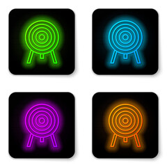 Glowing neon line Target icon isolated on white background. Dart board sign. Archery board icon. Dartboard sign. Business goal concept. Black square button. Vector