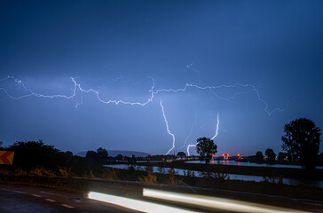lightning storm over city