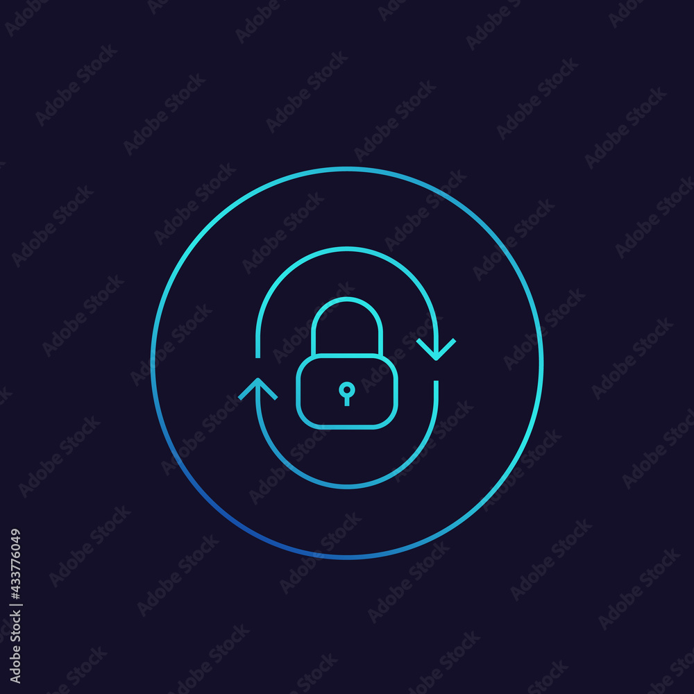 Poster security icon with lock and arrows, linear