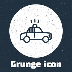 Grunge line Police car and police flasher icon isolated on grey background. Emergency flashing siren. Monochrome vintage drawing. Vector