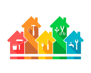 House and related work tool icons concept