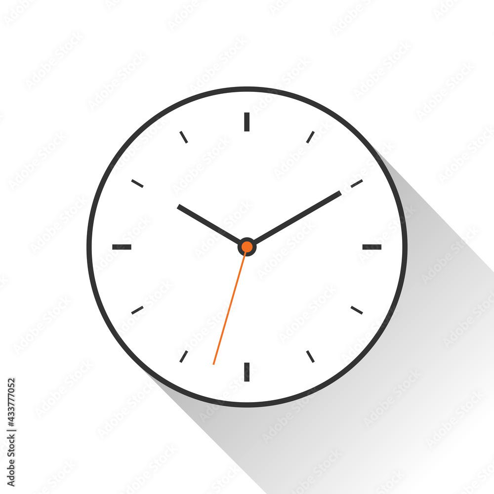 Poster clock icon in flat style, minimalistic timer on white background. business watch. vector design elem