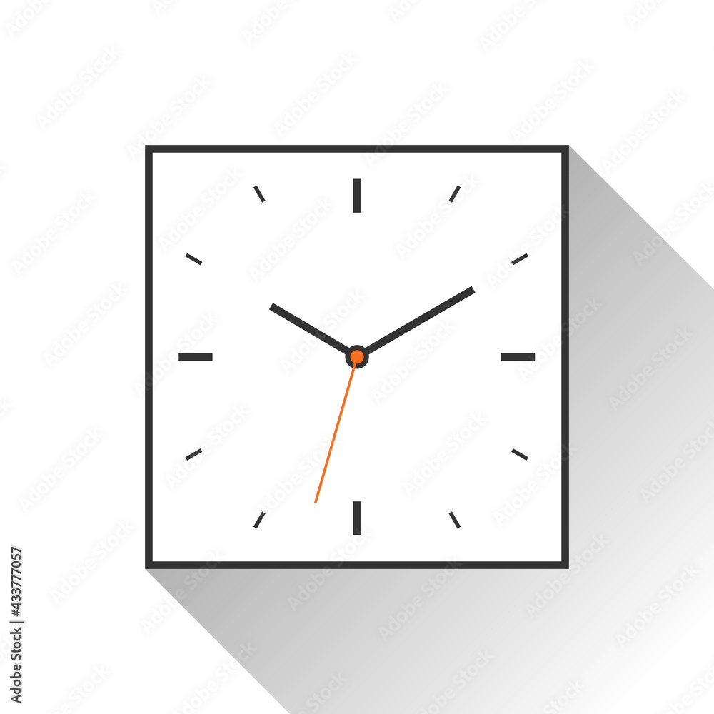 Poster clock icon in flat style, minimalistic timer on white background. business watch. vector design elem