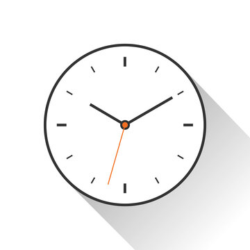 Clock icon in flat style, minimalistic timer on white background. Business watch. Vector design element for you project