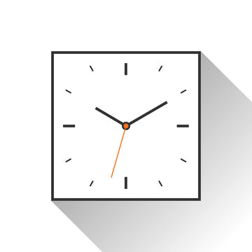 Clock icon in flat style, minimalistic timer on white background. Business watch. Vector design element for you project