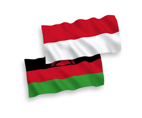 Flags of Indonesia and Malawi on a white background