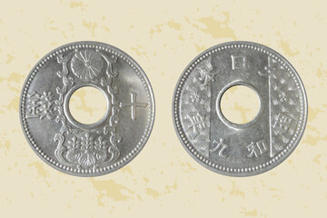 Japan coin 10 sen 1934 Hirohito (Showa). Vector illustration © Олейник Александр