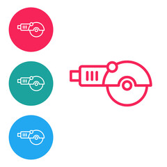 Red line Angle grinder icon isolated on white background. Set icons in circle buttons. Vector