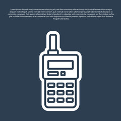 Blue line Walkie talkie icon isolated on blue background. Portable radio transmitter icon. Radio transceiver sign. Vector