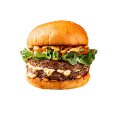 Isolated fresh grilled double patty american burger on the white