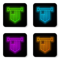 Glowing neon line American flag icon isolated on white background. Flag of USA. United States of America. Black square button. Vector