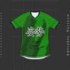 green diagonal motif pattern, Fabric textile for Sport jersey , jersey mockup for printing. uniform front view,