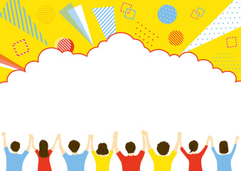 手を繋ぐ人達　万歳　吹き出し