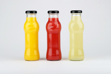 Glass fruit juice bottle isolated on white background.