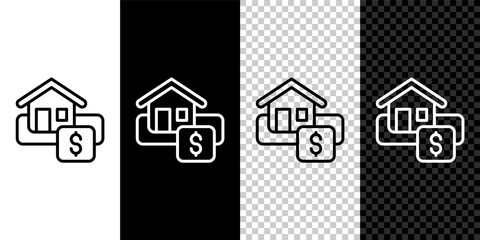 Set line Hanging sign with text Sale icon isolated on black and white, transparent background. Signboard with text Sale. Vector