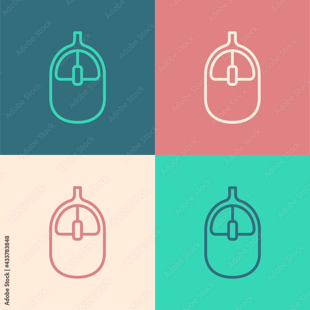 Poster pop art line computer mouse icon isolated on color background. optical with wheel symbol. vector
