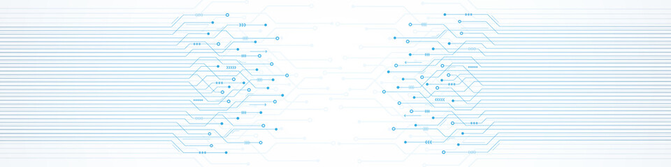 Abstract Technology Background, digital arrow speed up and blue circuit board pattern, microchip, power line, blank space