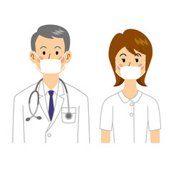マスクをしている医者と看護師