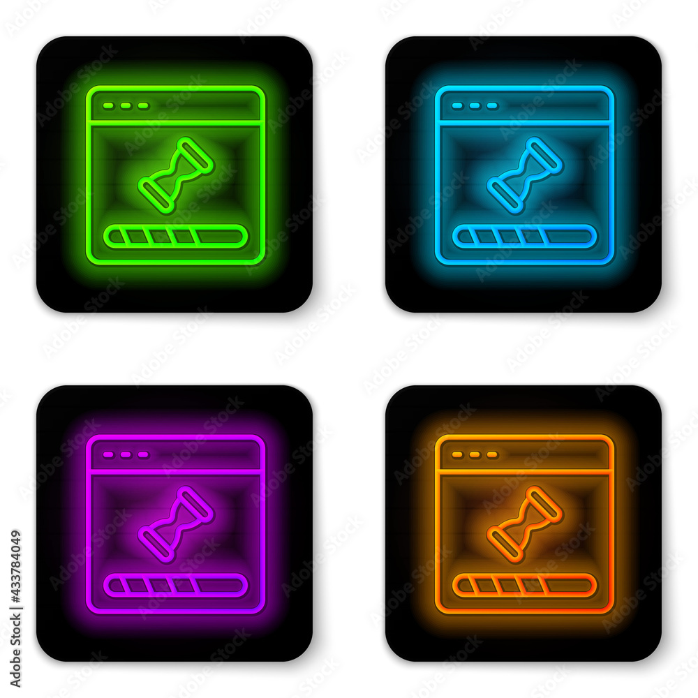 Poster glowing neon line loading a data window with a progress bar icon isolated on white background. black