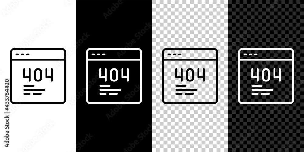 Fototapete set line page with a 404 error icon isolated on black and white, transparent background. template re
